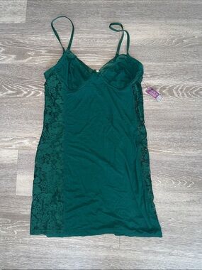 Adore Me Emerald Green Lace-Trim Slip Chemise